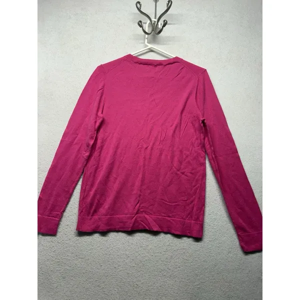 J.CREW Women’s Cotton Teddie Sweater Hot Pink Size Medium 100% Cotton - Image 4