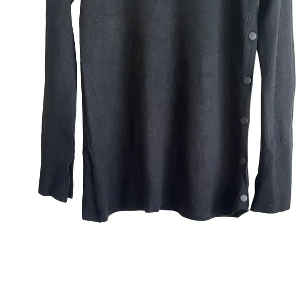 Zara Knit Women Top S Black Round Neck Long Slit Sleeve Side Snap Rocker‎ Goth - Image 5