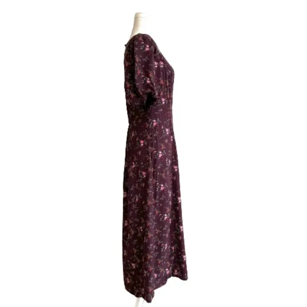 Old Navy Dress Purple Plum Floral Short Puff Sleeve Dress Midi Maxi Medium NEW - Image 5