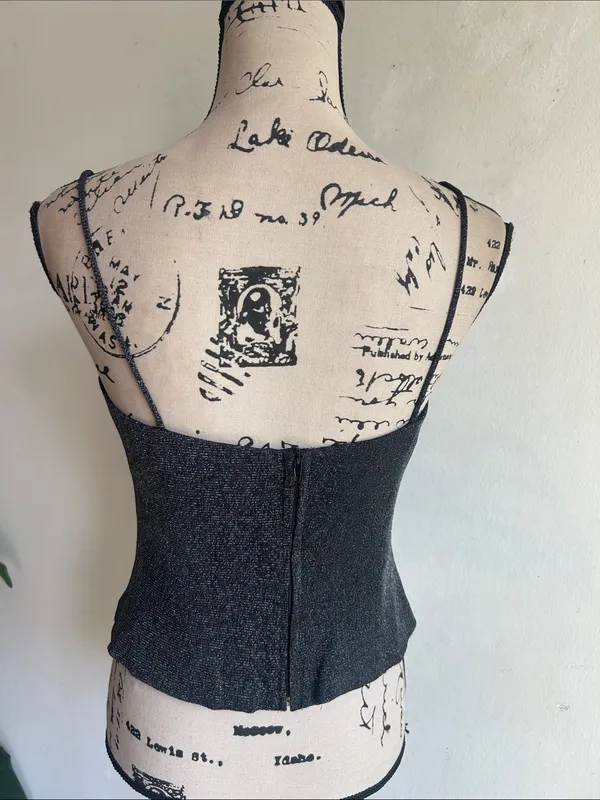 J.R. Nites By Carol Lin Vintage Black Beaded Corset Cropped Top Size 8 - Image 6