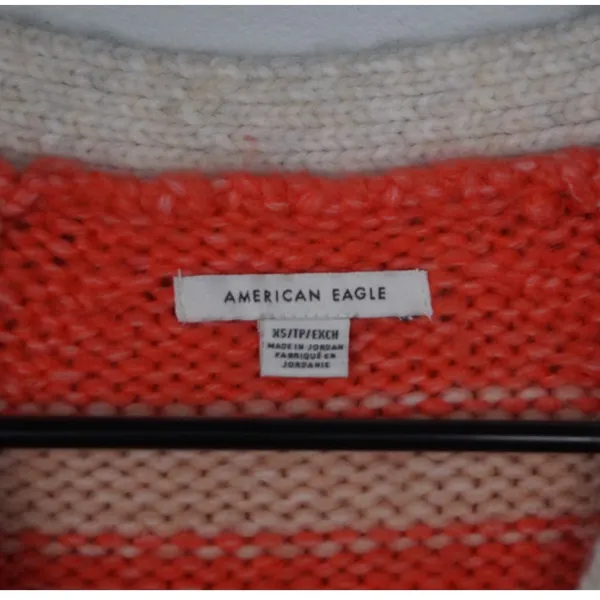 American Eagle Striped Cardigan Button Front Multicolor Pink Cream Fuzzy Size XS - Image 4