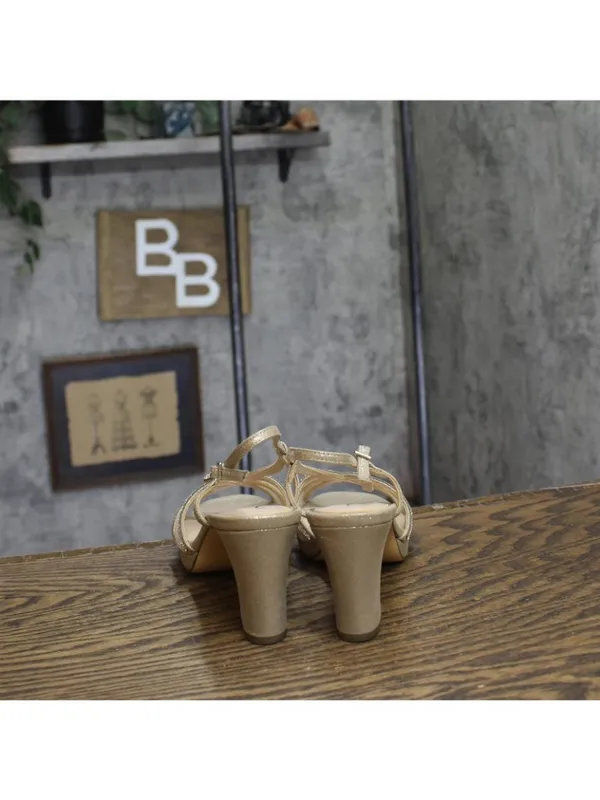 NWT Nina Rhinestone Slingback Block Heel Sandals Taupe Champagne Brown 6.5M - Image 5