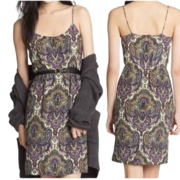 J.Crew 100% silk paisley print slip dress purple multi Coquette Fairy SIZE 2 - Image 2