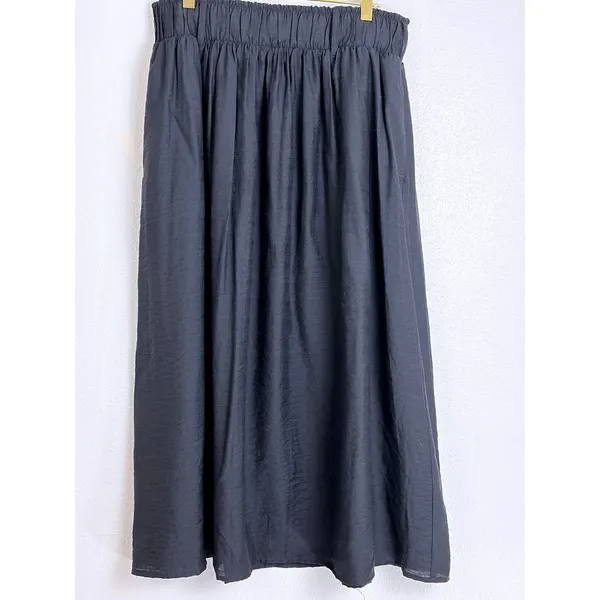 Minimalist Black Midi Skirt Elastic Waist Belt Loops Nine West L Whimsigoth - Image 2