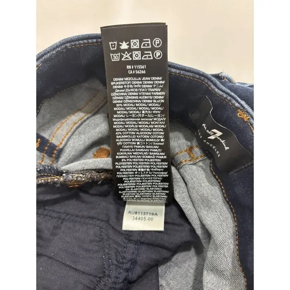 7 For All Mankind High Waist Skinny Jeans Dark Indigo Blue Size 28 Stretch Denim - Image 15