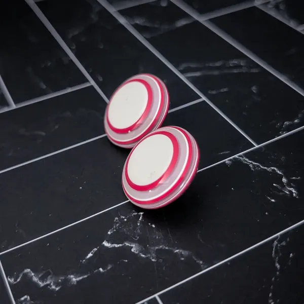 Vintage Stud Earrings Red & Off White Retro Circle 1" - Image 4