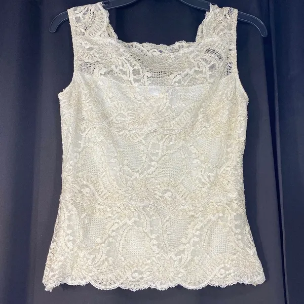 Lillie Rubin Vintage Stretch Lace Sleeveless beige Blouse women sz S - Image 3