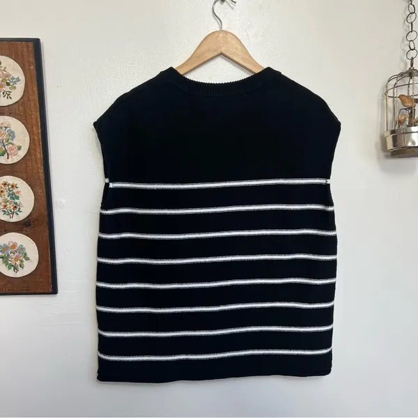 Leani Striped Knit Sleeveless Boxy Oversized Sweater Shirt Medium - Image 4