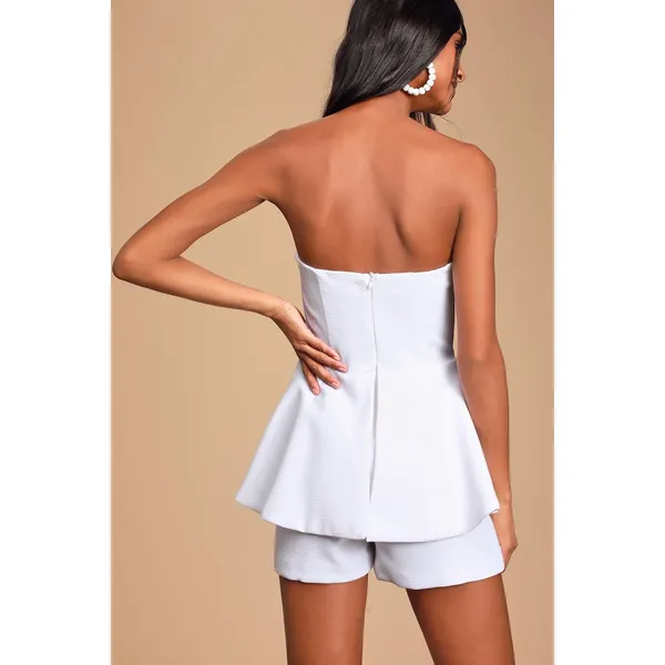 Lulus Where You Are White Strapless Romper Cute Party Bridal Vacation XS NWT - Image 3