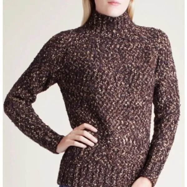 Kensie Brown Marled Mock Neck Boucle Knit Sweater Size Small NEW - Image 2