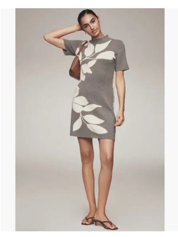 ANTHROPOLOGIE Nina Short-Sleeve Mock Neck Mini Dress XS - Image 3
