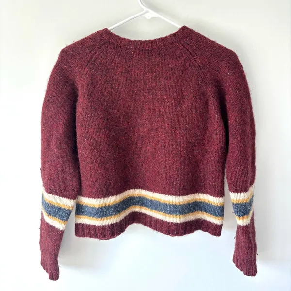 Vintage Abercrombie & Fitch Wool Cropped Sweater Burgundy Red Yellow Stripes - Image 6