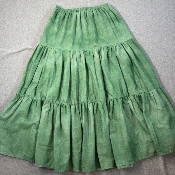 SundayUp Women's Medium Green Tiered Maxi Skirt Elastic Waist Drawstring Beaded - Image 8