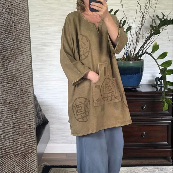 Belma New York Oversized Cotton Tunic Dress One Size Pistachio Green Boho Artisa - Image 8