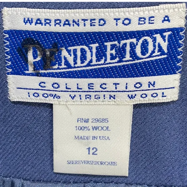 Vintage Pendleton Virgin Wool Skirt Suit Set Collarless Blazer Powder Blue 12 - Image 16