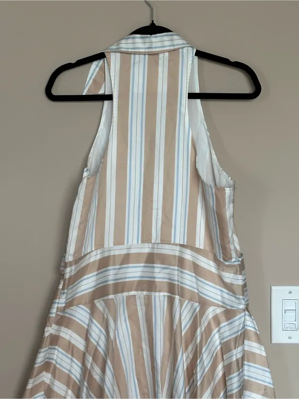 Anthropologie Maeve Asymmetrical Striped Wrap Halter Shirt Dress Size 14 Coastal - Image 11
