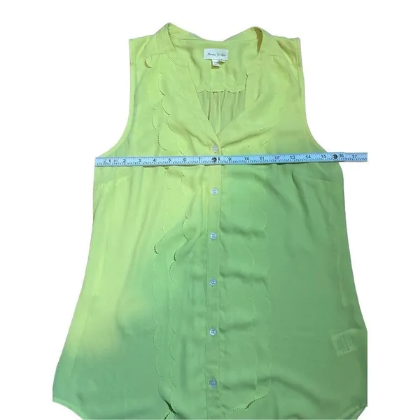 Meadow Rue Lime Green Scalloped Sleeveless Button‎ Down Blouse Size 4 Neon Top - Image 6