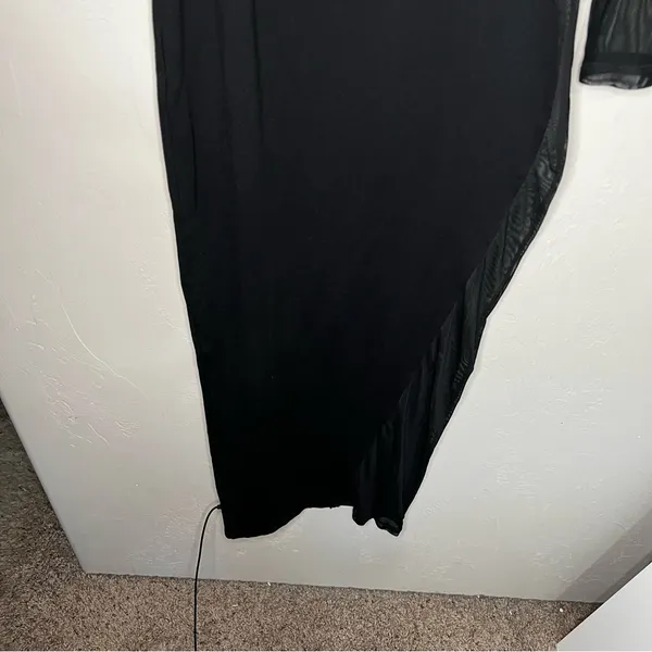 Nasty Gal‎ Black On Your Side Mesh Fitted Maxi One Sleeve Dress - Image 10
