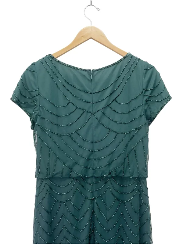 Adrianna Papell Sz 10 Dusty Emerald Green Beaded Blouson Evening Gown Maxi Dress - Image 6