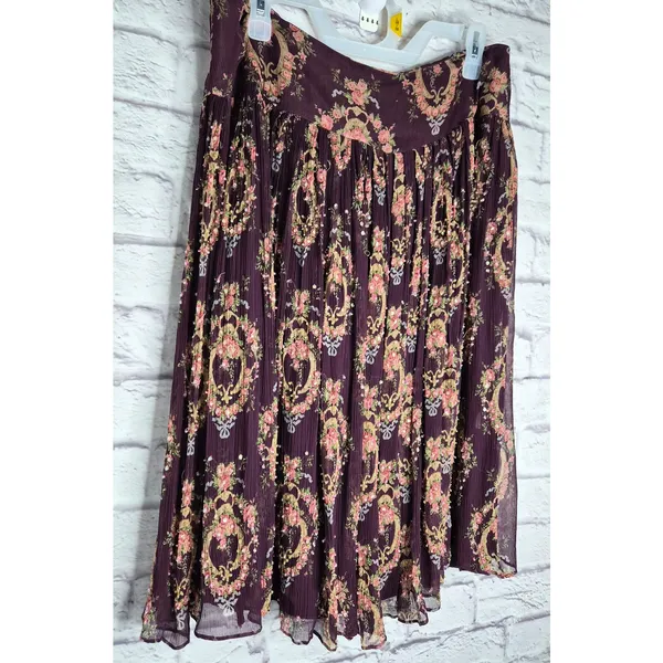 Vtg INC International Concepts 100% Silk Beaded Floral Skirt Size 12 Whimsigoth - Image 3