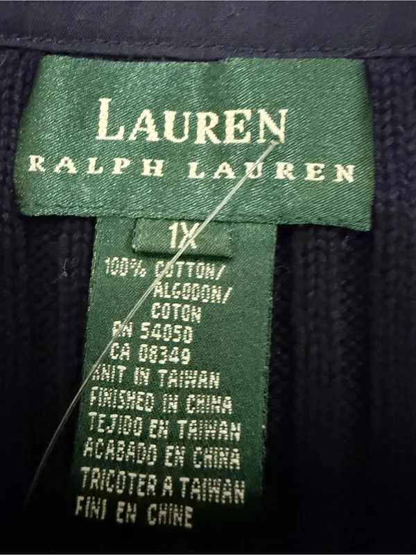 Ralph Lauren BLUE Nautical BOAT NECK Ribbed Cotton Sweater Anchor Pocket Size 1X - Image 4