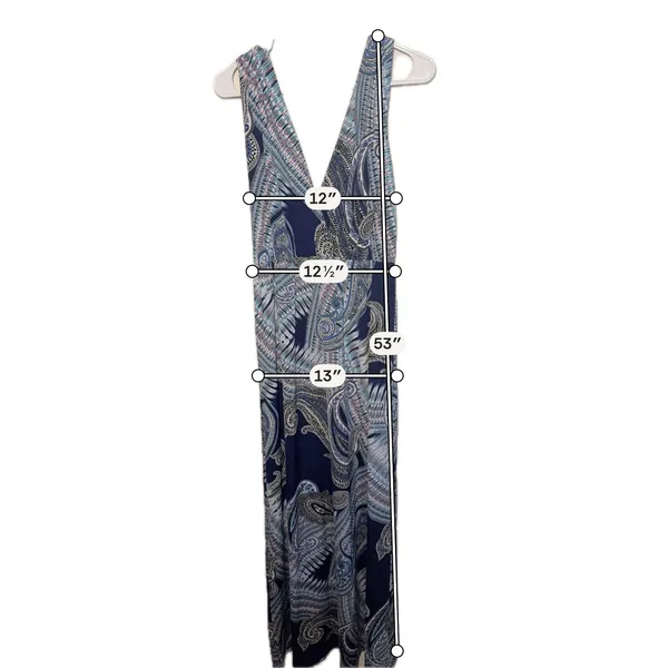 Unbranded Blue Paisley V-Neck Sleeveless Empire Waist‎ Boho Maxi Dress - Image 4