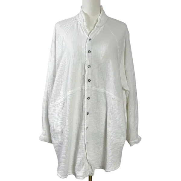 Free People Summer Daydream Buttondown Top in Ivory Size Small Gauze Oversized - Image 9