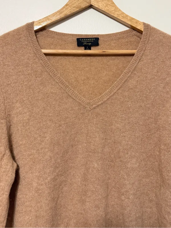 Charter Club Cashmere V Neck Sweater Size Large Women’s Neutral Tan Beige - Image 4