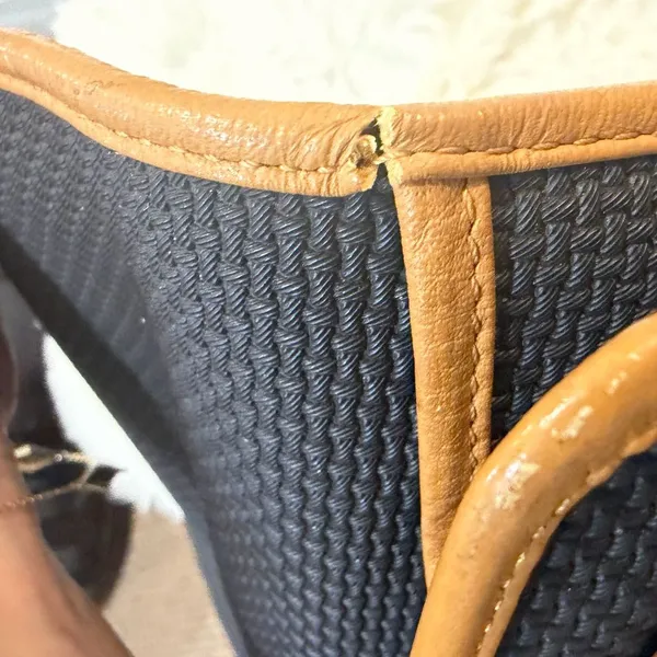 YSL Vintage Boston Weave Tote Black Canvas Leather Trim Shoulder Bag - Image 13