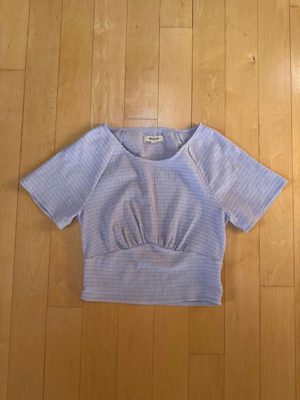 Madewell Shirred Crewneck Short Sleeve Crop Top Dusty Lavender Small - Image 2