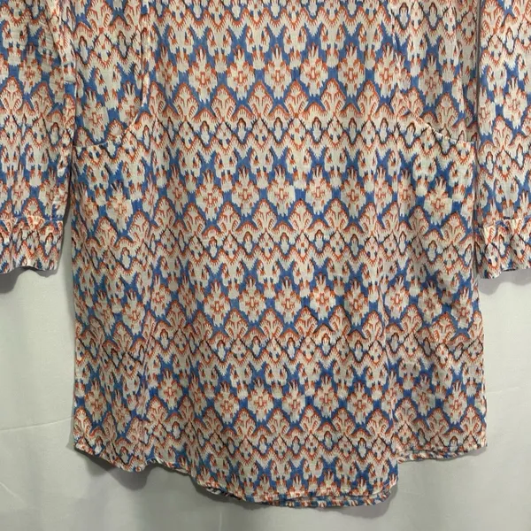 Roller Rabbit Blue Orange Ikat Roll Tab Sleeve Collared Tunic Shirt Dress Size S - Image 3