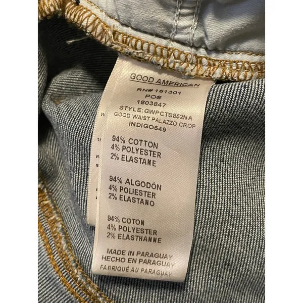 GOOD AMERICAN Wide Leg Palazzo Crop Jeans Indigo Distressed Frayed Hem Size 15‎ - Image 4