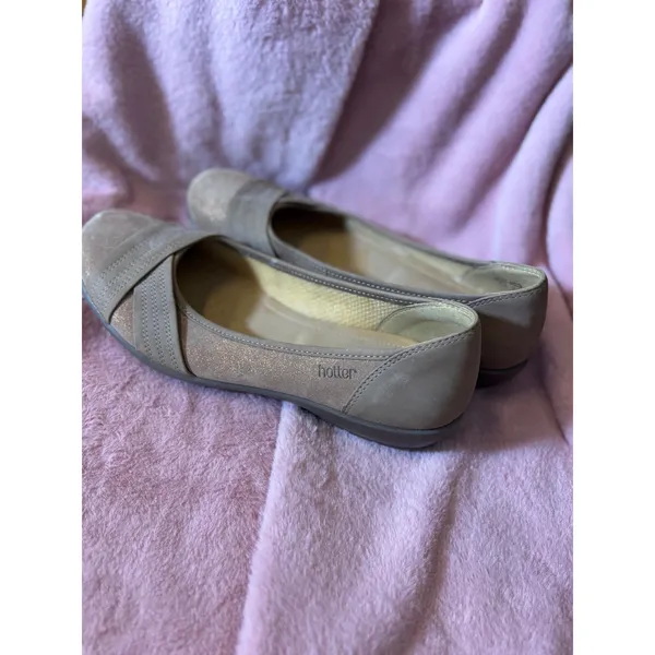 Hotter Natasha Taupe Comfort Flats Metallic Suede‎ Slip On Shoes Womens 9.5 - Image 3