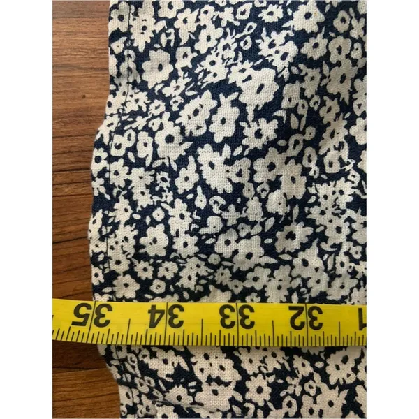 Old Navy Fit Flare Linen Blend Cami Navy White Floral Print Dress 2X Coastal Vac - Image 5