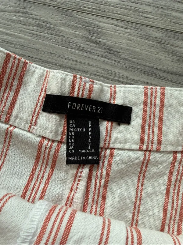 Forever 21 Striped Cotton Blend Women's Shorts in Cream with Red Stripe Size S - Image 2