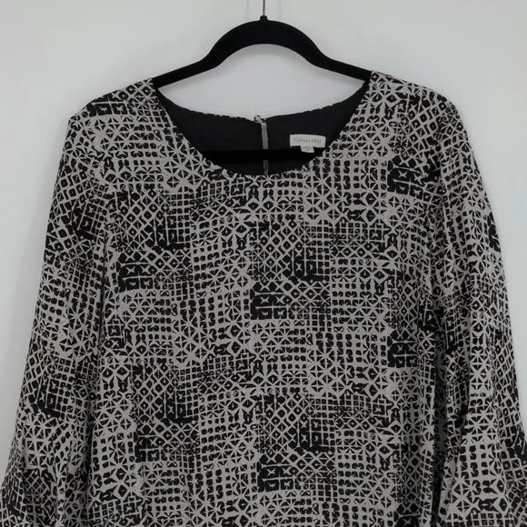 Garnet Hill Bell Sleeve Silk Shift Dress Women’s 10 Black White Geometric Office - Image 3