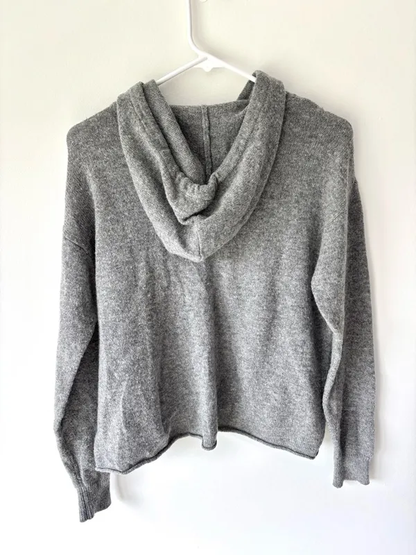 Brandy Melville Grey Knit Hoodie Soft Knit Wool Blend Cozy Loungewear Preppy - Image 5
