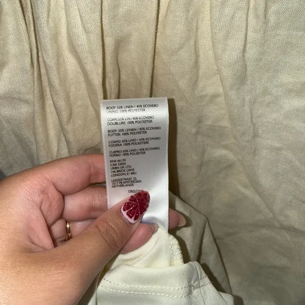 Anthropologie NWT ReMADE By UO Made In LA EcoVero™ Cream Linen Shortall Button-Straps Dress S - Image 6