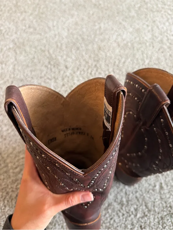 Frye Brown Billy Pull On Leather Studded Tall Cowboy Boot - Image 7