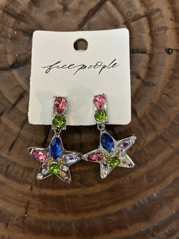 Free People NancyAnn Star Multicolor Crystal Drop Earrings Metal Fashion Jewelry - Image 5
