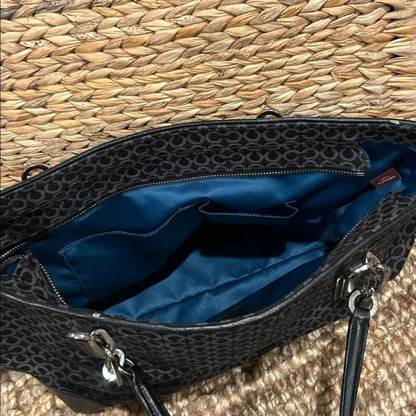 Coach Madison Op Art Needlepoint East West Tote- Black - Image 7