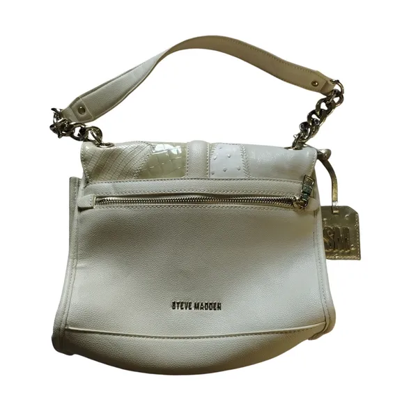 Steve Madden Padlock Flip Satchel Cream Patchwork Neutral Shoulder/Handbag Purse - Image 2