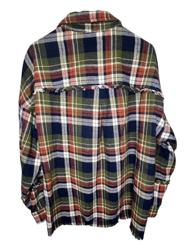 BKE Raw Hem Frayed Hem Plaid Long Sleeve Boyfriend Flannel Shirt Shacket - Image 4