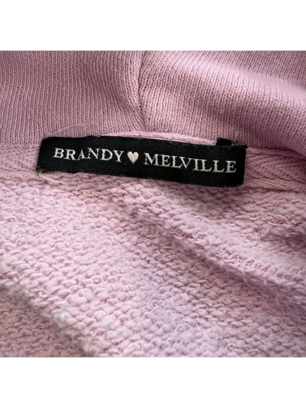 Brandy Melville Pink Cropped Full Zip Hoodie Cotton Blend Y2K Coquette One Size - Image 4