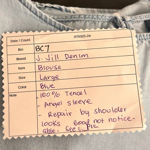 J Jill Womens Chambray Blouse Size Large Bohemian Tencel Denim Bell Angel Sleeve - Image 13