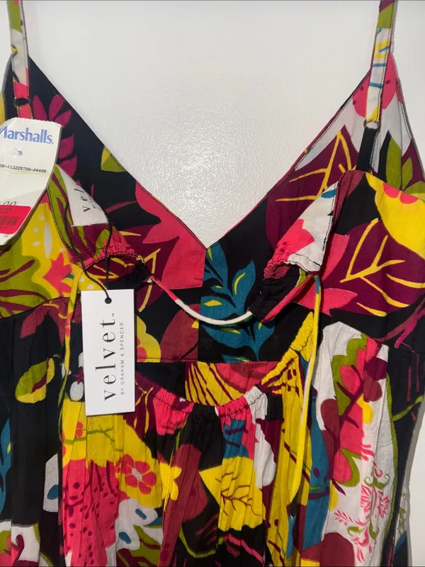 NWT Sleeveless Floral V-Neck Sundress in Black with Multicolor Print - Image 5
