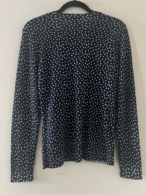 Ann Taylor Silk Cashmere Navy Blue Polka Dot Button Up Cardigan Small Teacher - Image 6