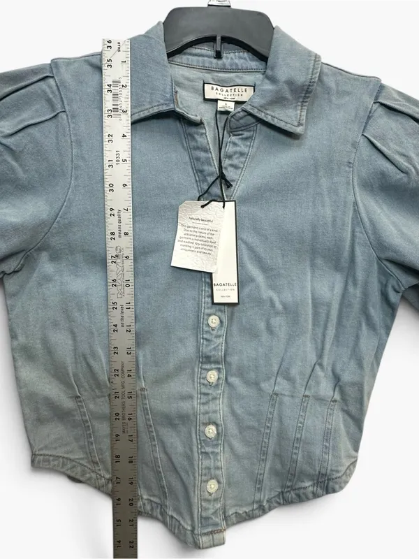Bagatelle Collection Denim Puff Sleeve Corset Button Front Top S NWT - Image 7