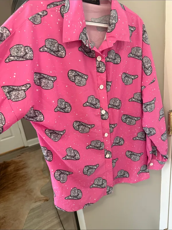 $68 Nylon Apparel Retro Disco Cowgirl Cowboy Hat Button Down Shirt M - Image 6