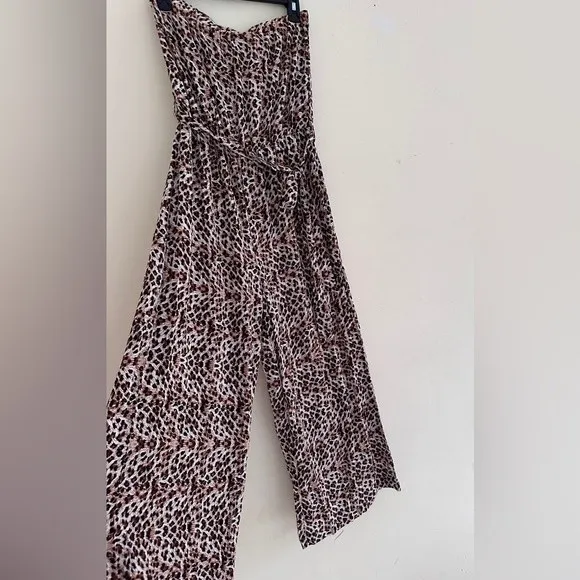 Simplee Belted Leopard Wide Leg Tube Jumpsuit - Image 5